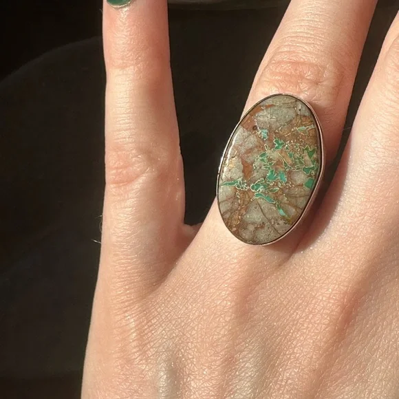 Navajo Boulder Turquoise Sterling Silver Ring by Scott Skeets - Picture 1 of 6